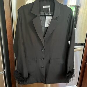 NWT 12th Tribe Black Feather Cuff Blazer